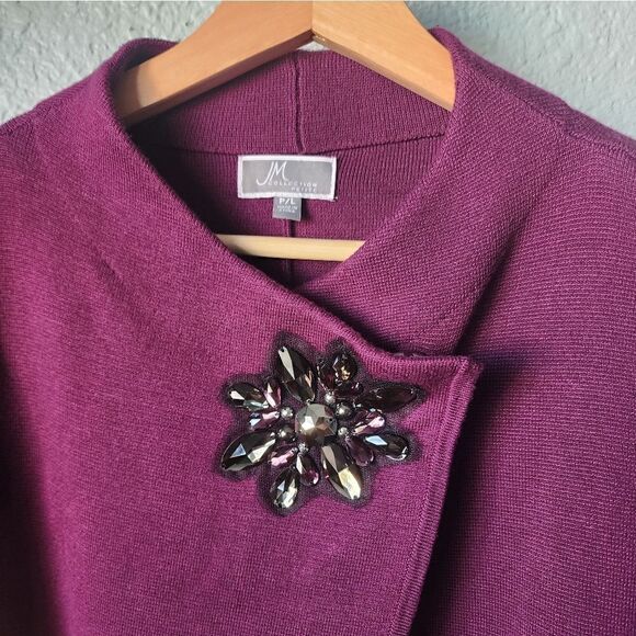 Jm Collection Purple Assymetrical Broached 3/4 Sleeve Sweater - Picture 3 of 13